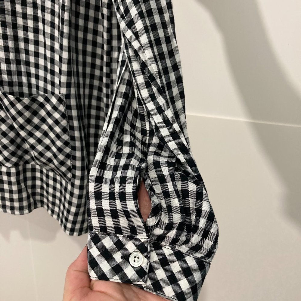 J Jill Button up shirt black white gingham single pocket long sleeve soft size M - Picture 11 of 12